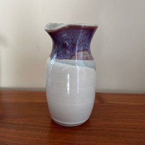 Beautiful handmade pottery vase decanter pitcher purple white drip glaze